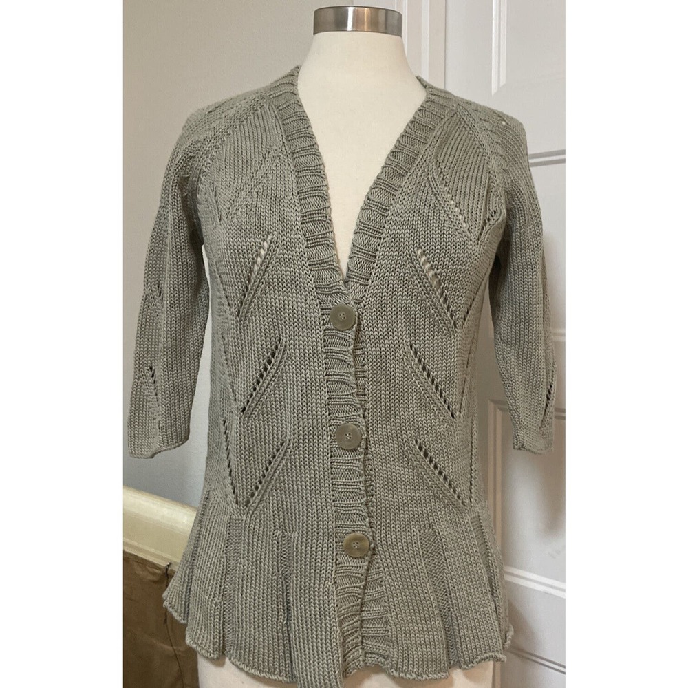 Peruvian Connection Sage 100% Pima Cotton Crochet Cardigan Size M